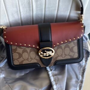 Coach Brown and Black Shoulder Bag with Gold Accents